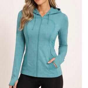 Lululemon Teal Zip Up Hoodie Thumbholes Lightweight Athletic Jacket size 6
